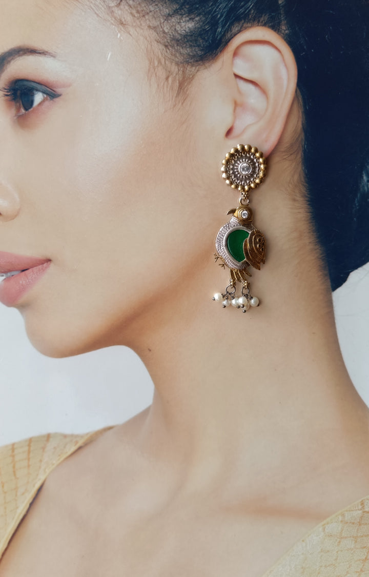 Tela Naari Damini Dual Tone Bird Earrings - TelaNaari