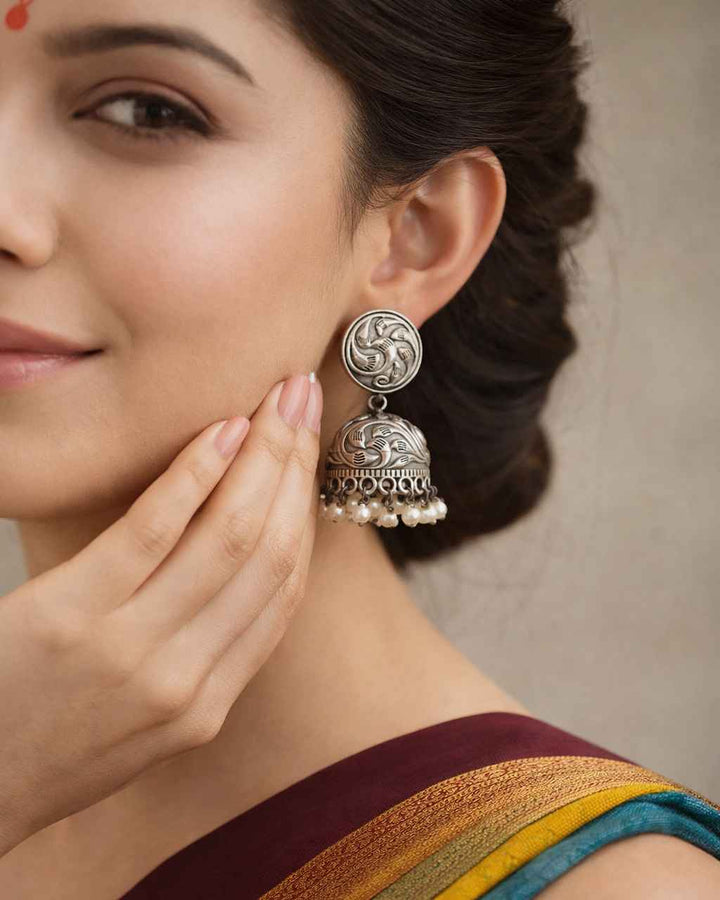 Damini Oxidised Silver-Plated Jhumka Earrings