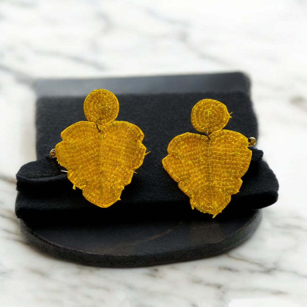 Tela Naari Golden Leaf Beaded Earrings – Handcrafted Elegance for Every Occasion - TelaNaari