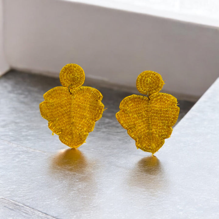 Tela Naari Golden Leaf Beaded Earrings – Handcrafted Elegance for Every Occasion - TelaNaari