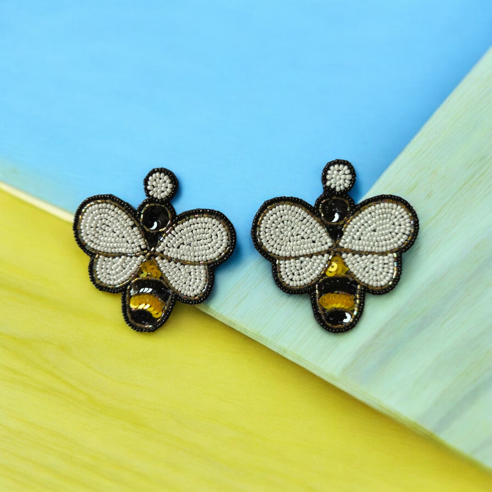 Tela Naari Handcrafted Bee Beaded Earrings – Nature-Inspired Statement Jewelry - TelaNaari