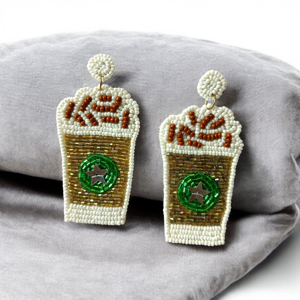 Tela Naari Handcrafted Coffee Cup Beaded Earrings - TelaNaari