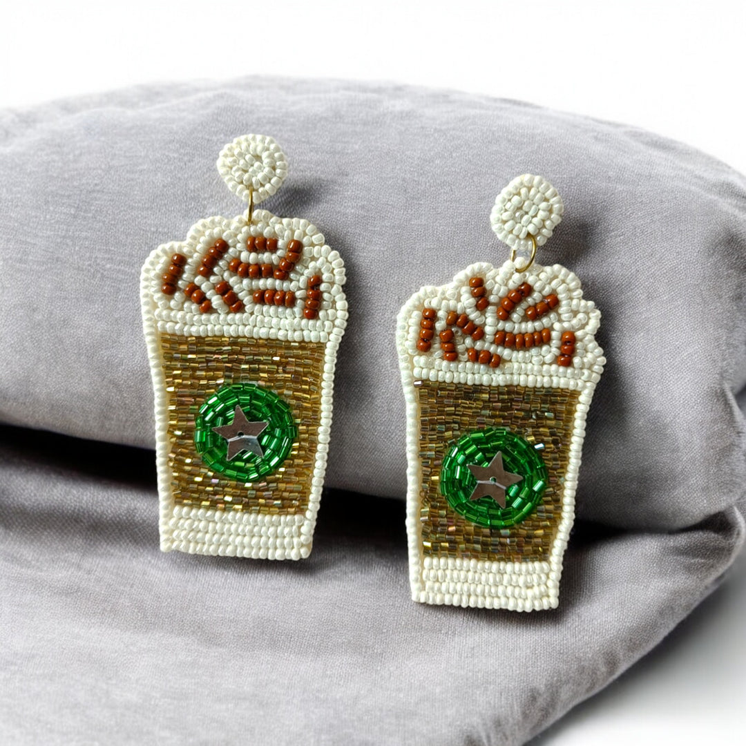 Tela Naari Handcrafted Coffee Cup Beaded Earrings - TelaNaari