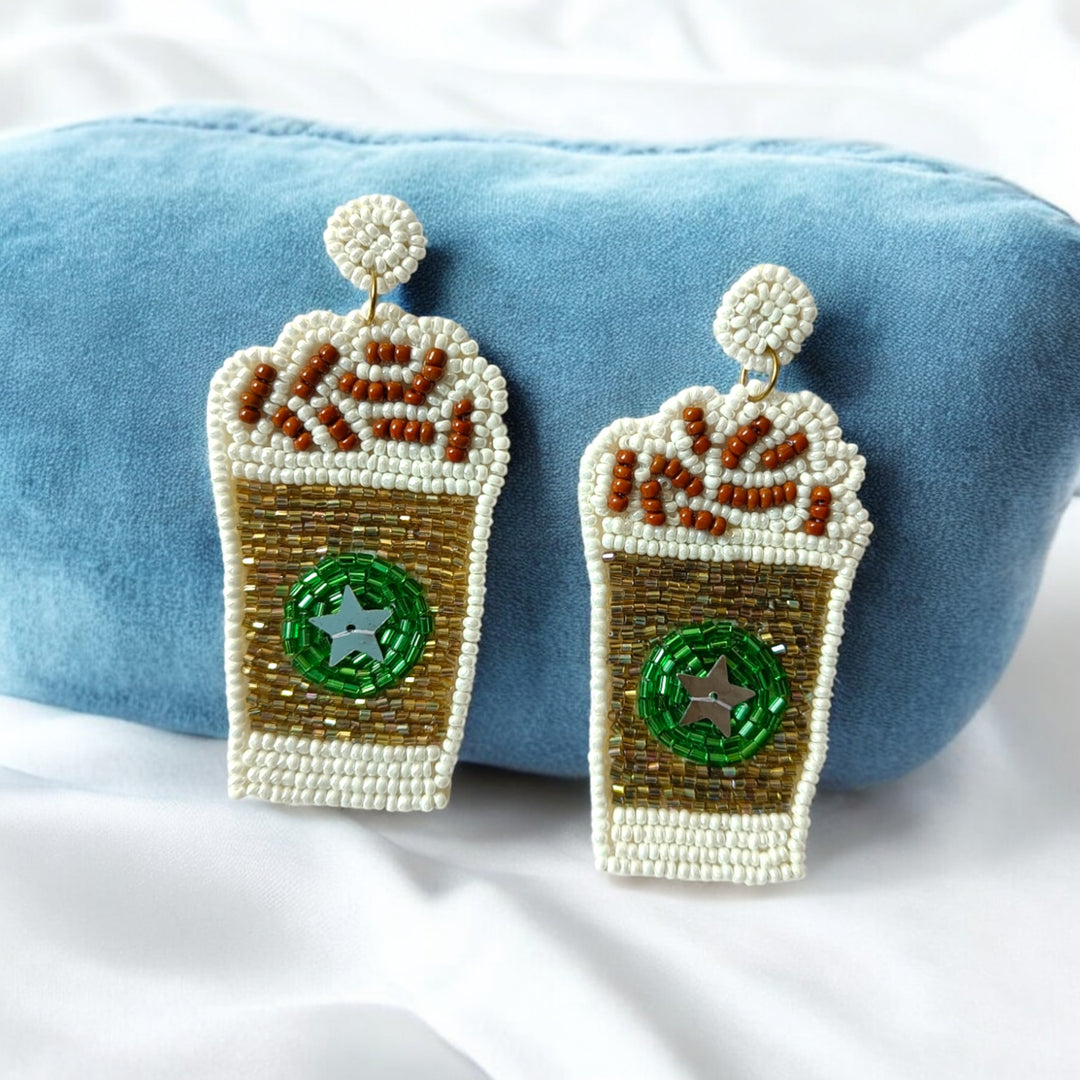 Tela Naari Handcrafted Coffee Cup Beaded Earrings - TelaNaari