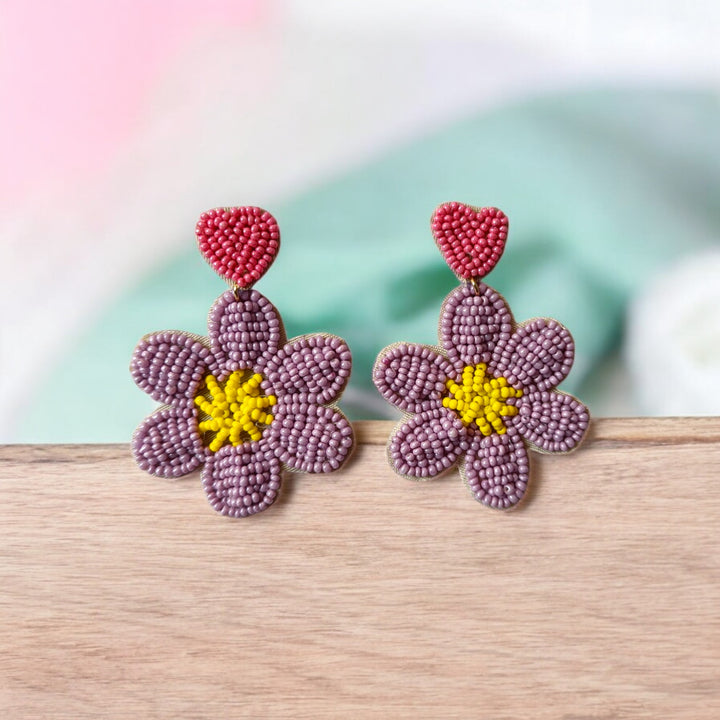 Tela Naari Handcrafted Floral Beaded Earrings - TelaNaari