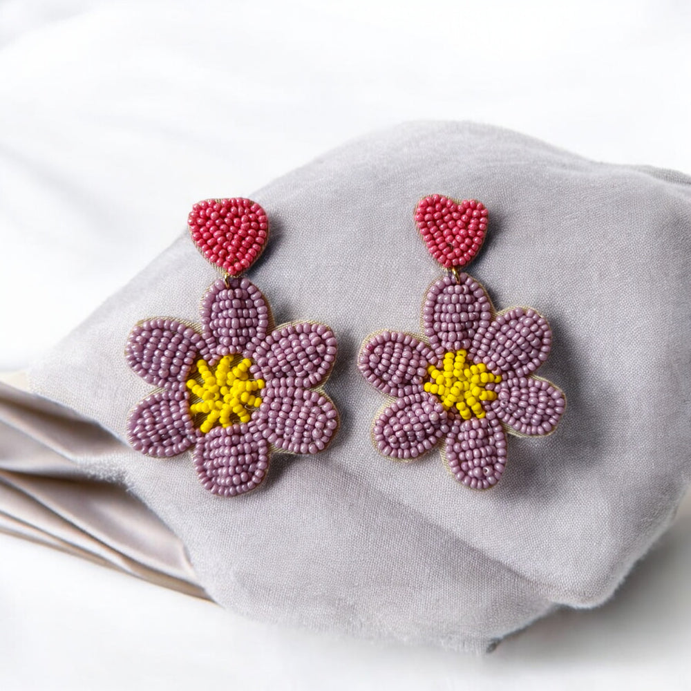 Tela Naari Handcrafted Floral Beaded Earrings - TelaNaari