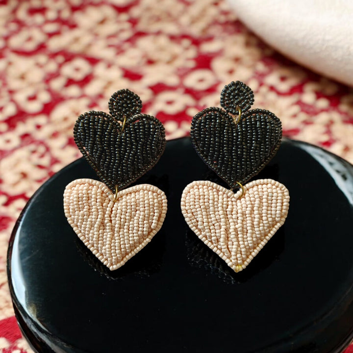 Tela Naari Handcrafted Heart Beaded Earrings - TelaNaari