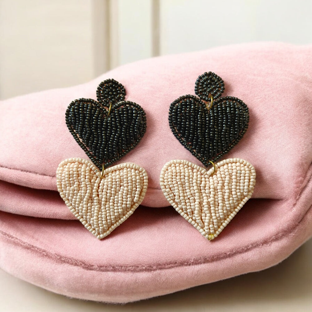 Tela Naari Handcrafted Heart Beaded Earrings - TelaNaari