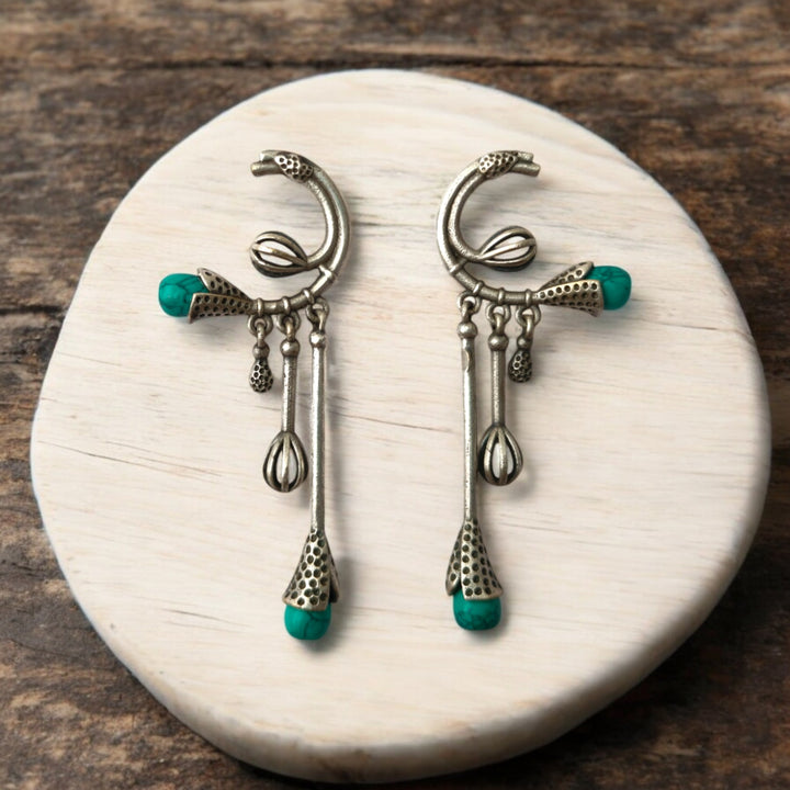 Tela Naari Silver Oxidised Diva Dangling Bloom Earrings - TelaNaari