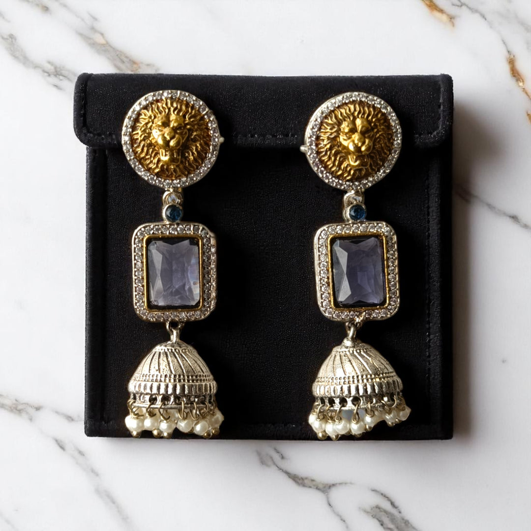 Elegant Ishana Dual Tone Zirconia Silver Plated Jhumki Earrings - TelaNaari