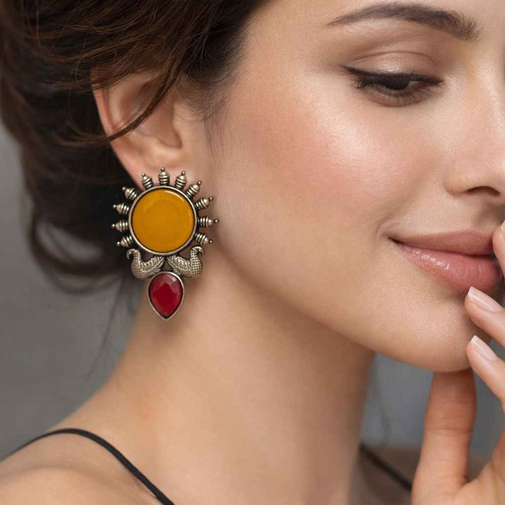 Sunburst Oxidised Silver-Plated Earrings