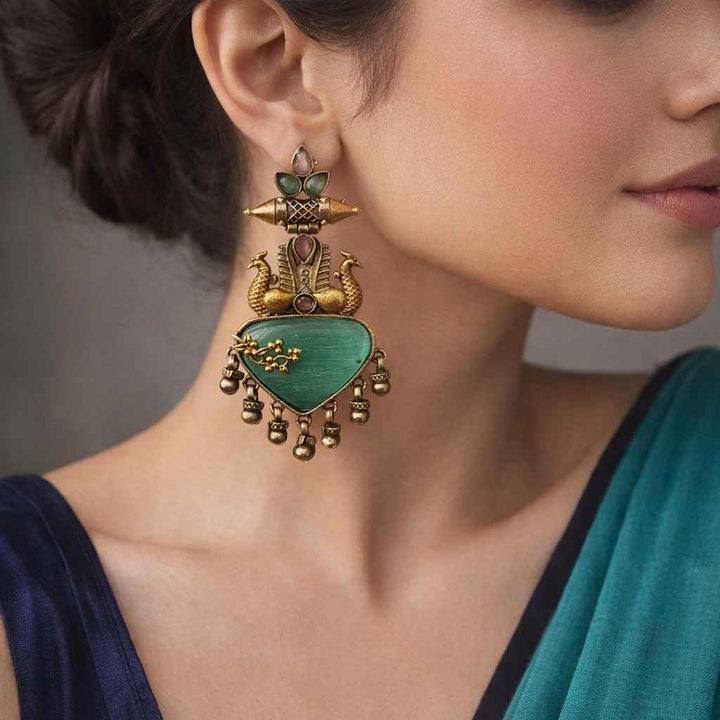 Sea Green Dhruti Dual Tone Silver-Plated Earrings