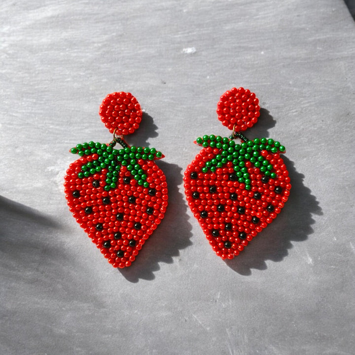Tela Naari Strawberry Beaded Earrings – Playful & Vibrant Statement Jewellery - TelaNaari