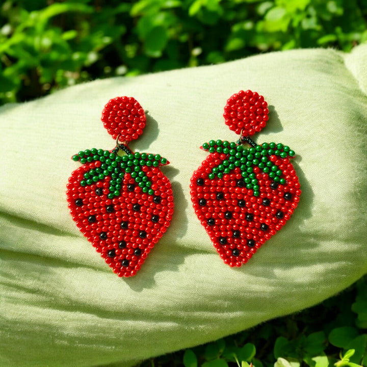 Tela Naari Strawberry Beaded Earrings – Playful & Vibrant Statement Jewellery - TelaNaari