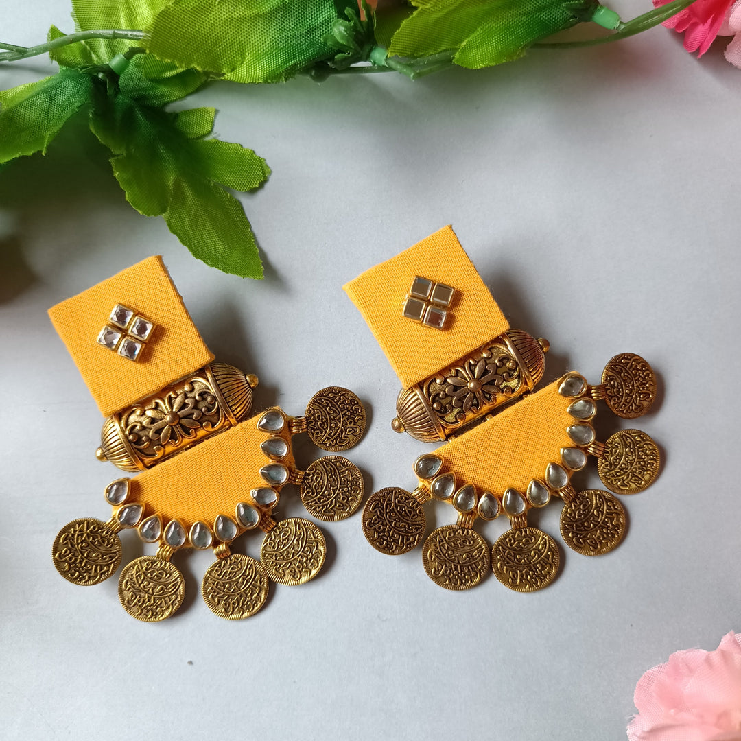 Telanaari Dove Handmade Yellow Fabric Earrings | Gold-Plated Ethnic Jewelry - TelaNaari
