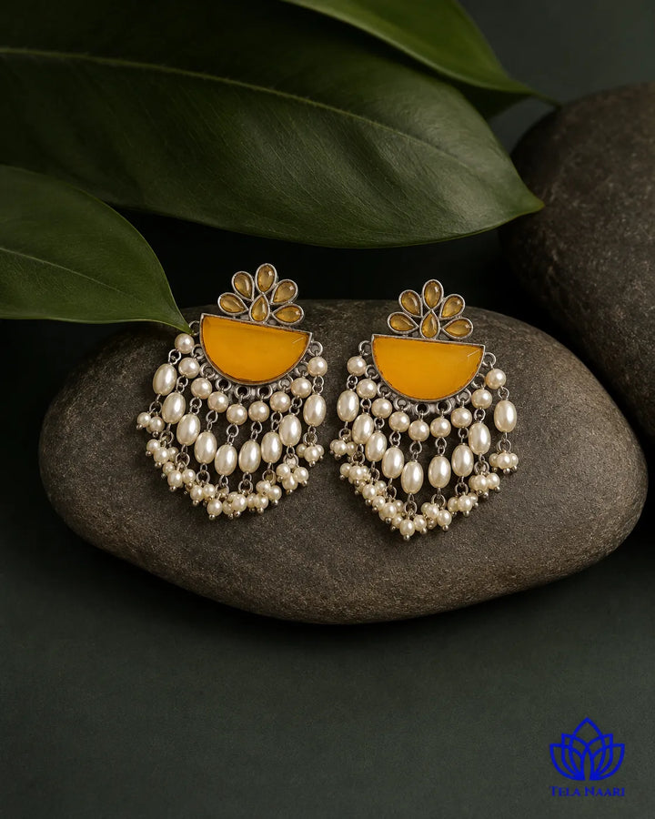 Yellow Stone Hana Pearl Chandelier Earrings