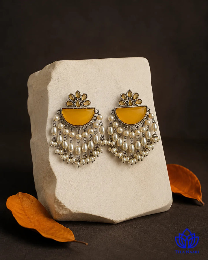 Yellow Stone Hana Pearl Chandelier Earrings
