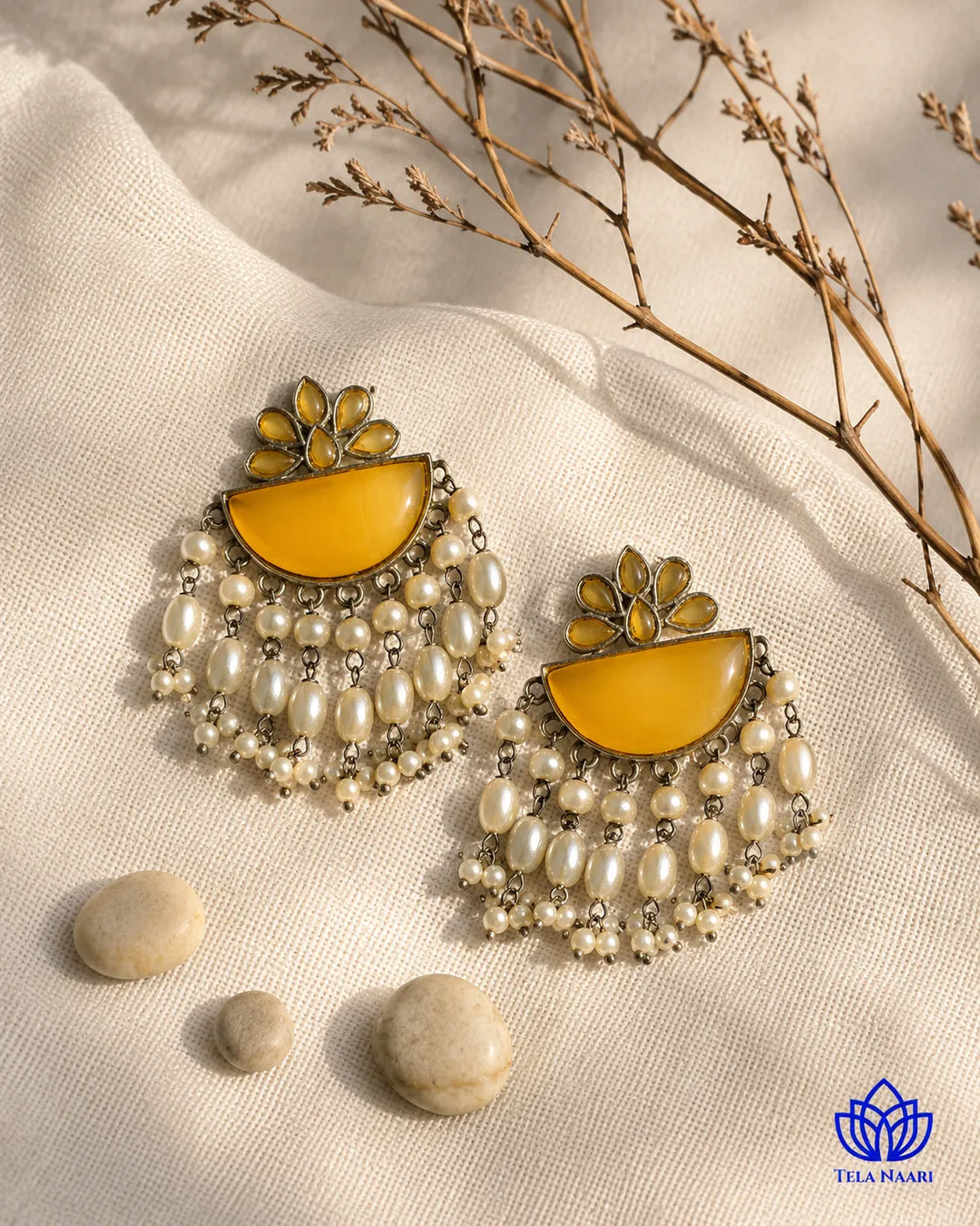 Yellow Stone Hana Pearl Chandelier Earrings