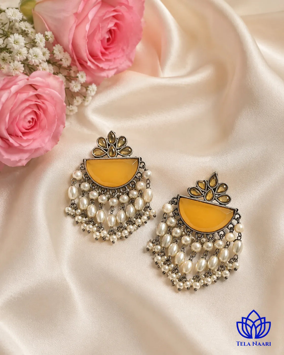 Yellow Stone Hana Pearl Chandelier Earrings