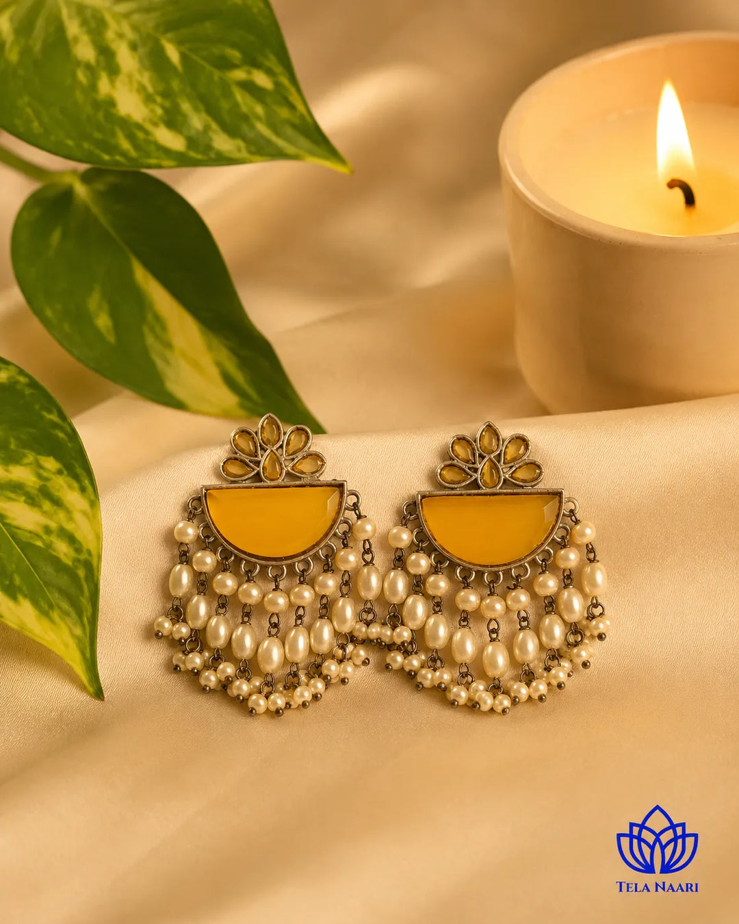 Yellow Stone Hana Pearl Chandelier Earrings