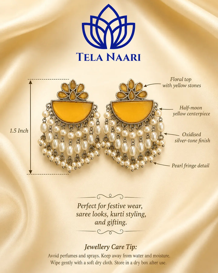 Yellow Stone Hana Pearl Chandelier Earrings