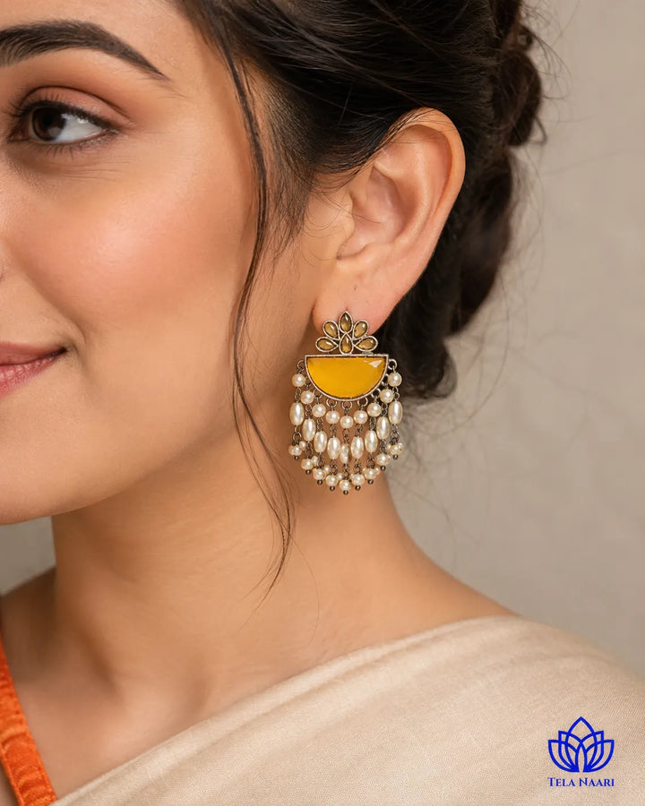 Yellow Stone Hana Pearl Chandelier Earrings