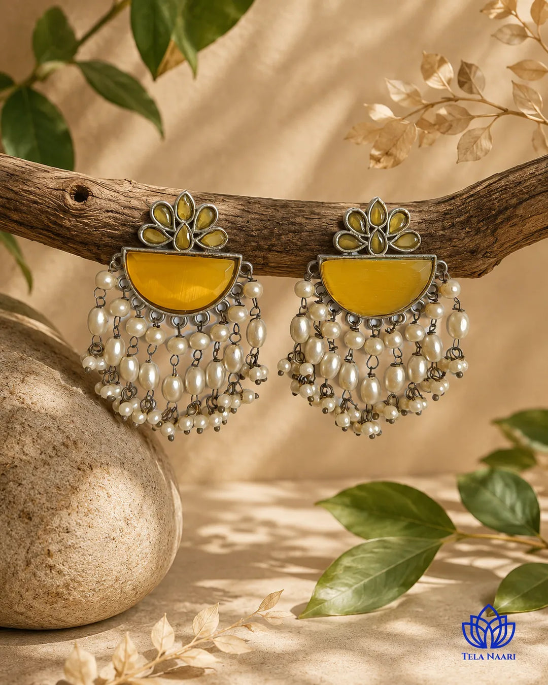 Yellow Stone Hana Pearl Chandelier Earrings