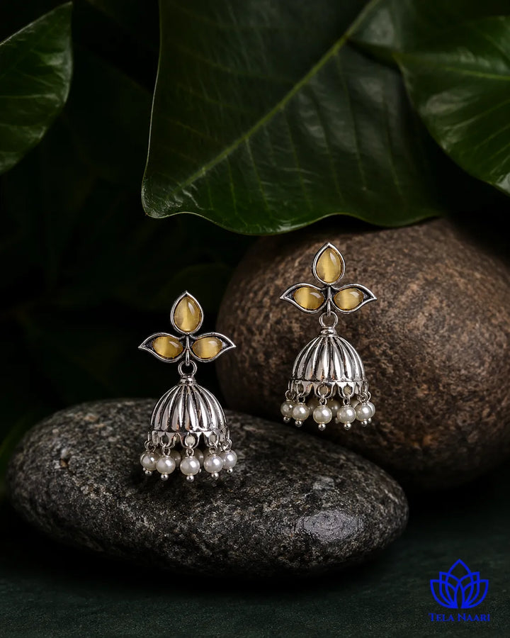 Yellow Stone Revi Pearl Jhumka Earrings