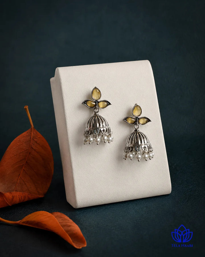 Yellow Stone Revi Pearl Jhumka Earrings