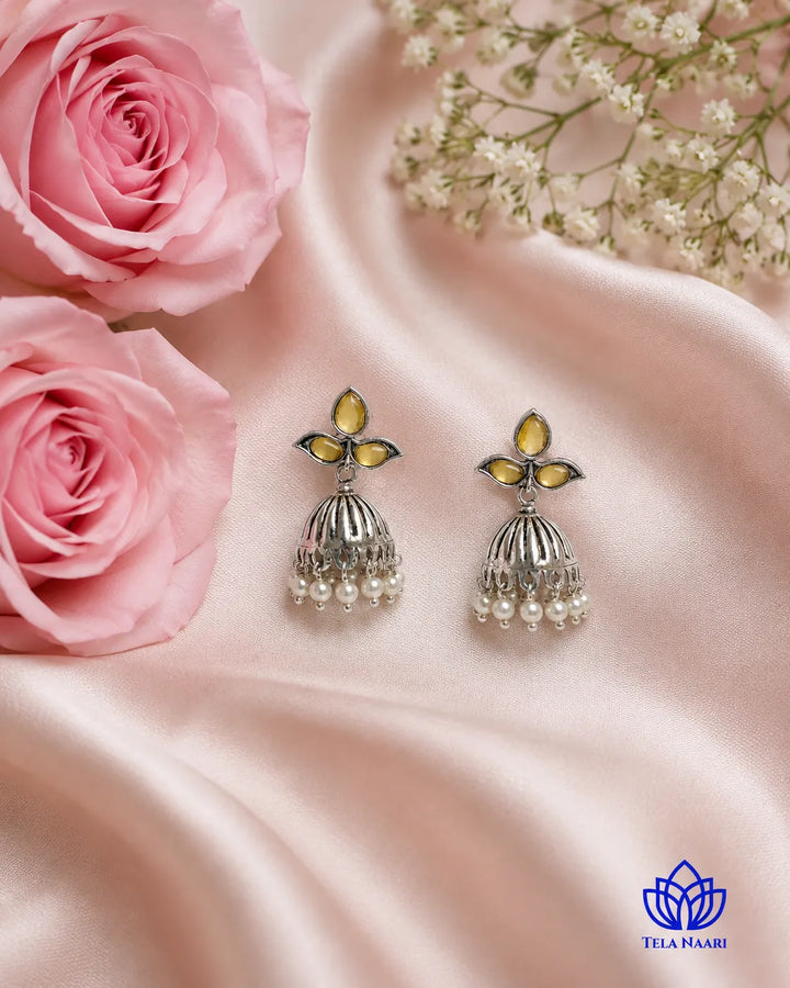 Yellow Stone Revi Pearl Jhumka Earrings