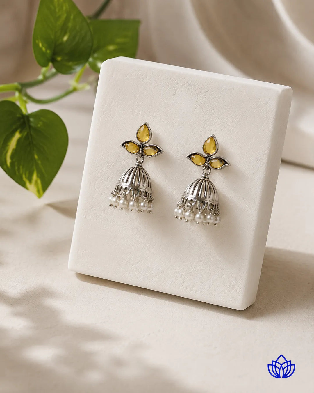 Yellow Stone Revi Pearl Jhumka Earrings
