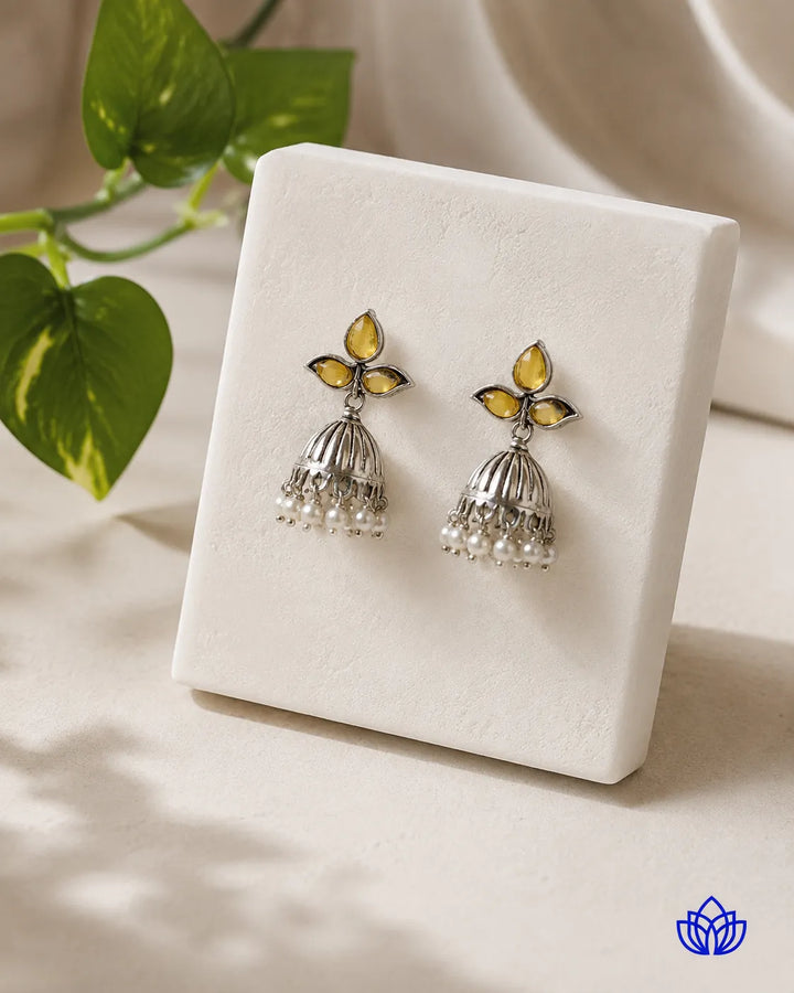 Yellow Stone Revi Pearl Jhumka Earrings
