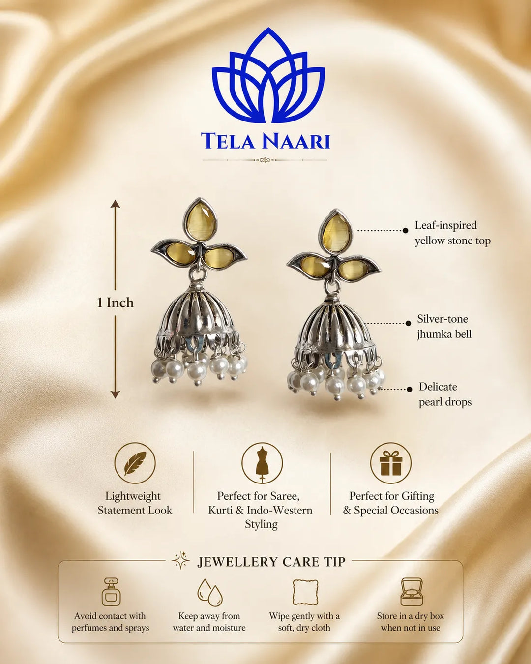 Yellow Stone Revi Pearl Jhumka Earrings