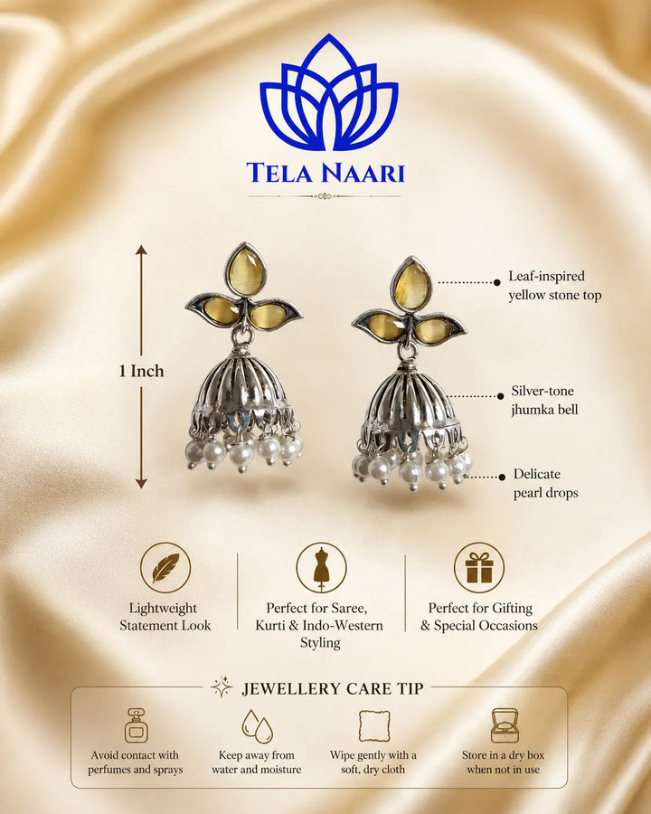 Yellow Stone Revi Pearl Jhumka Earrings