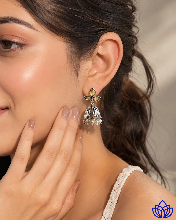 Yellow Stone Revi Pearl Jhumka Earrings