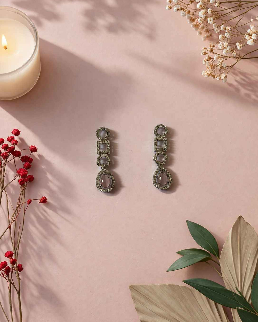 American Diamond Zirconia Pink Layered Necklace Set Olivia