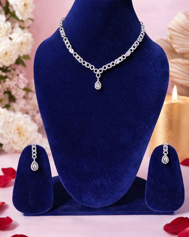American Diamond Zirconia Pink Layered Necklace Set Olivia