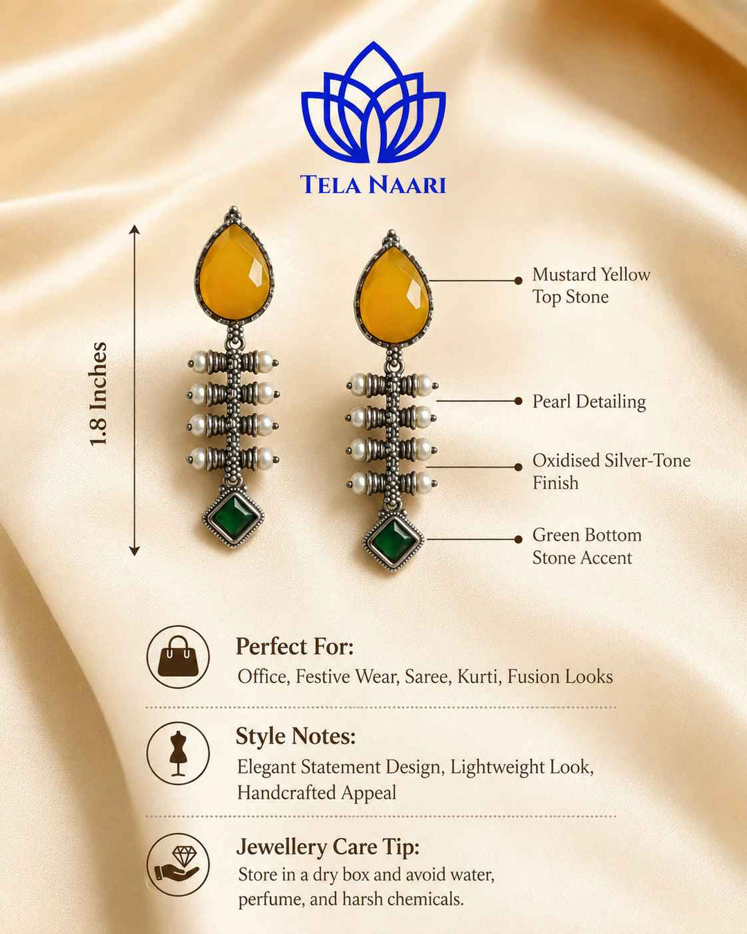 Artificial stone detailing decorates the surface of this teardrop earring.