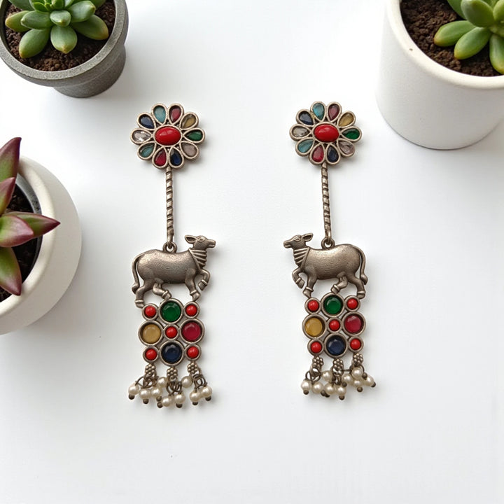 Aashmita Nandi silver oxidised earrings in multicolor – handcrafted ethnic jewellery by Tela Naari
