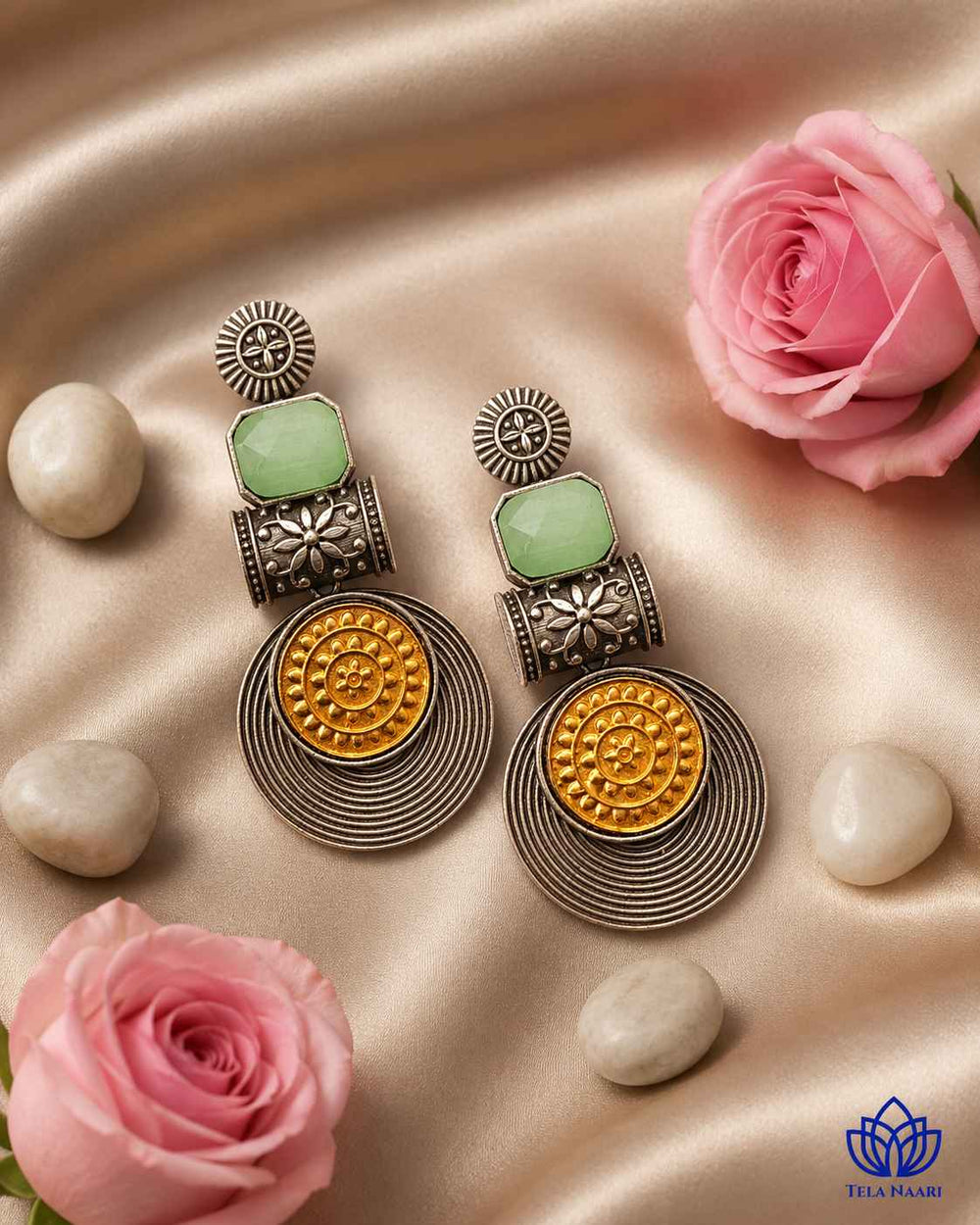 Silver-plated finish forms one half of this dual-tone design.