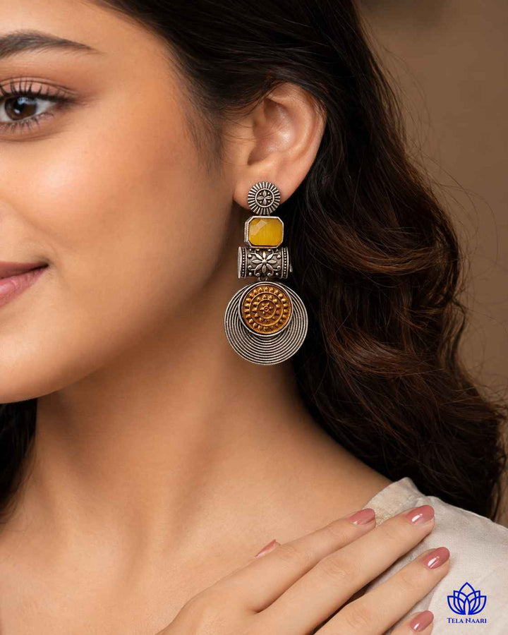Aashtha yellow dual-tone earrings by Tela Naari – view 10