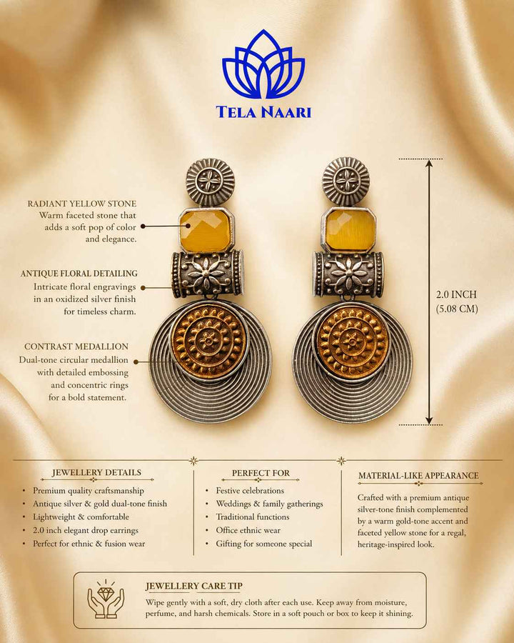 Aashtha yellow dual-tone earrings by Tela Naari – view 3
