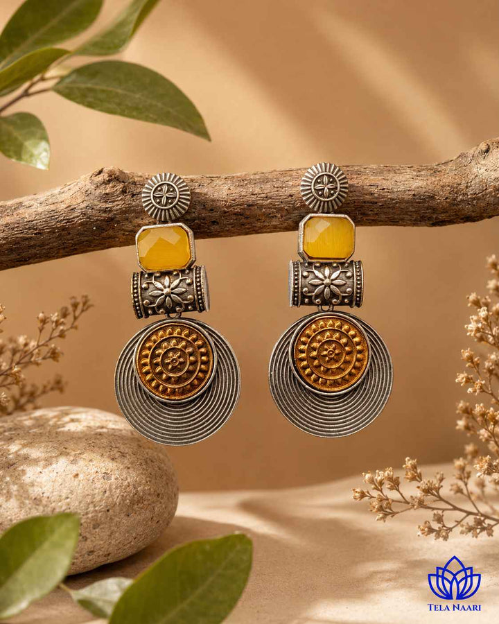 Aashtha yellow dual-tone earrings by Tela Naari – view 4