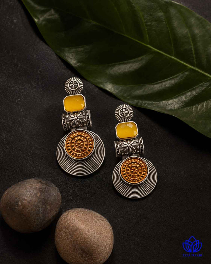 Aashtha yellow dual-tone earrings by Tela Naari – view 5