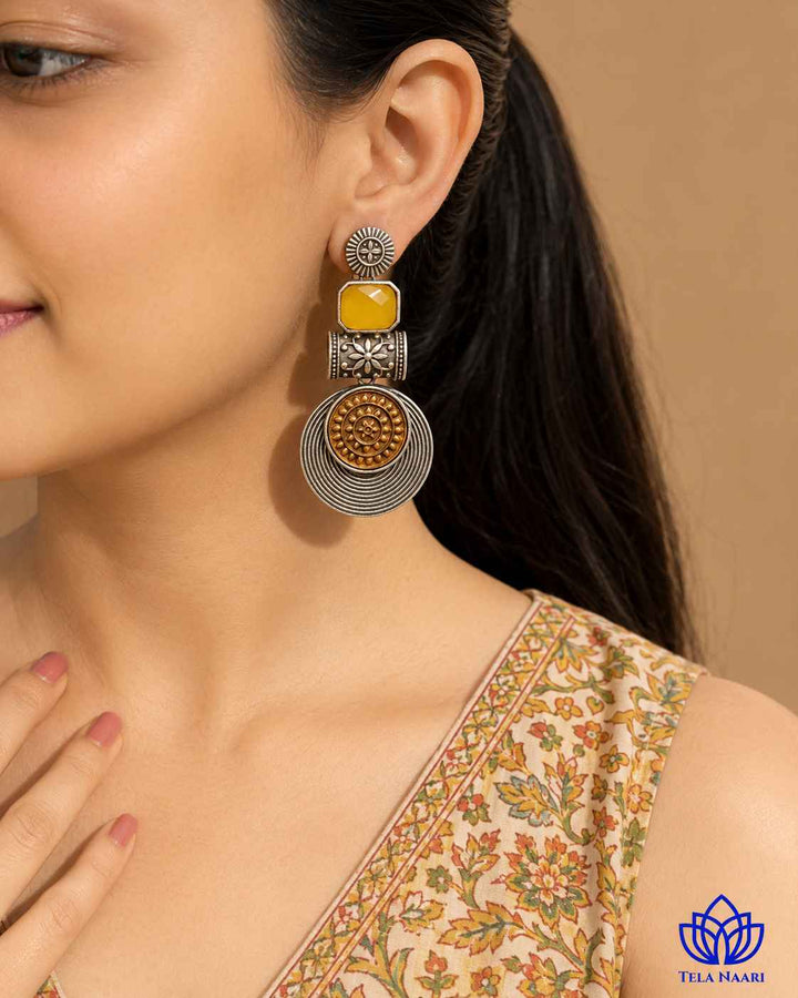 Aashtha yellow dual-tone earrings by Tela Naari – view 6