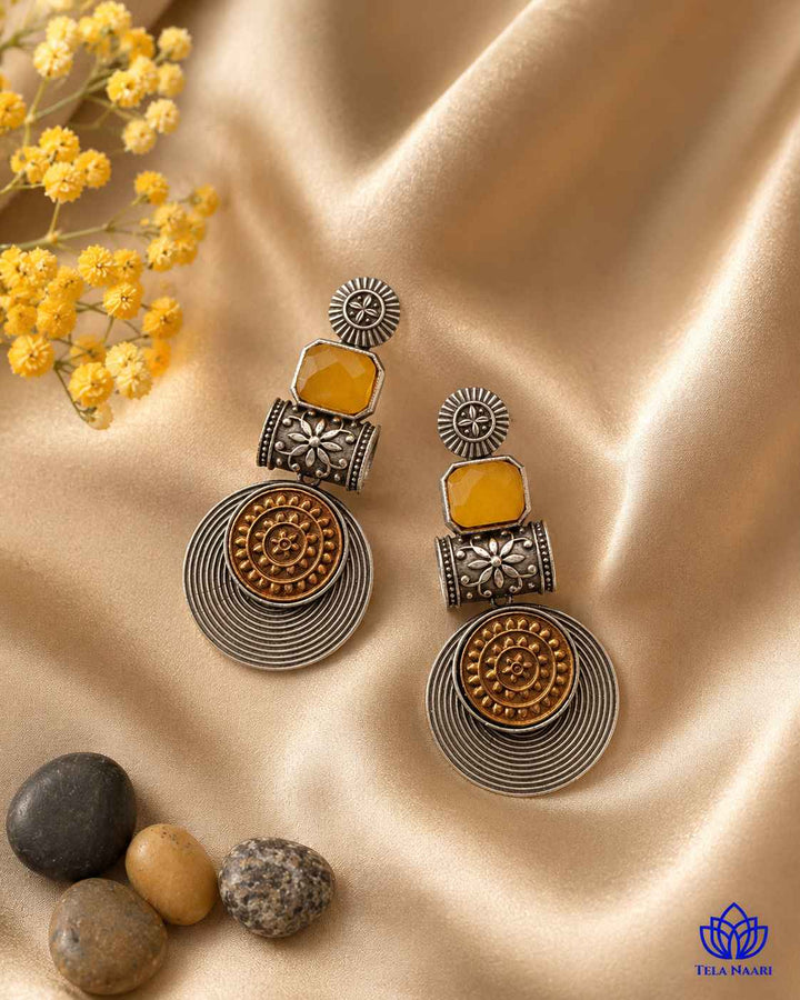 Aashtha yellow dual-tone earrings by Tela Naari – view 7