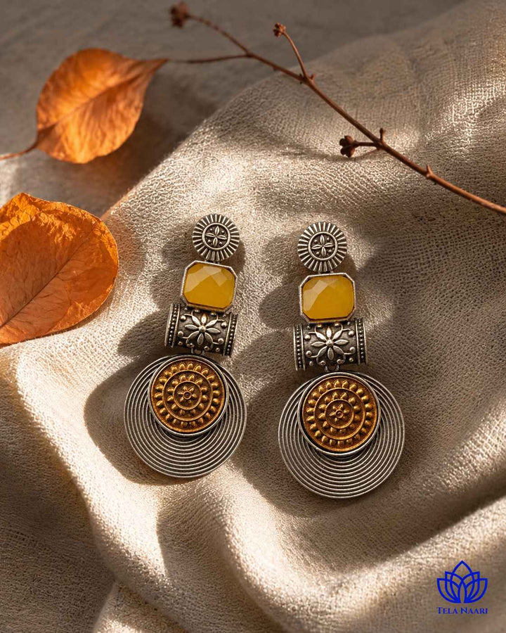 Aashtha yellow dual-tone earrings by Tela Naari – view 8