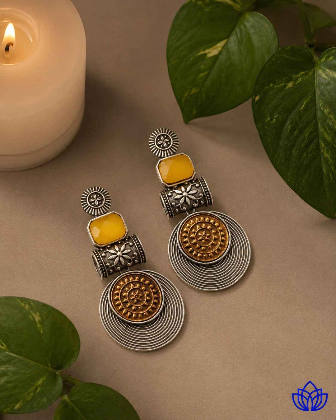 Aashtha yellow dual-tone earrings by Tela Naari – view 9