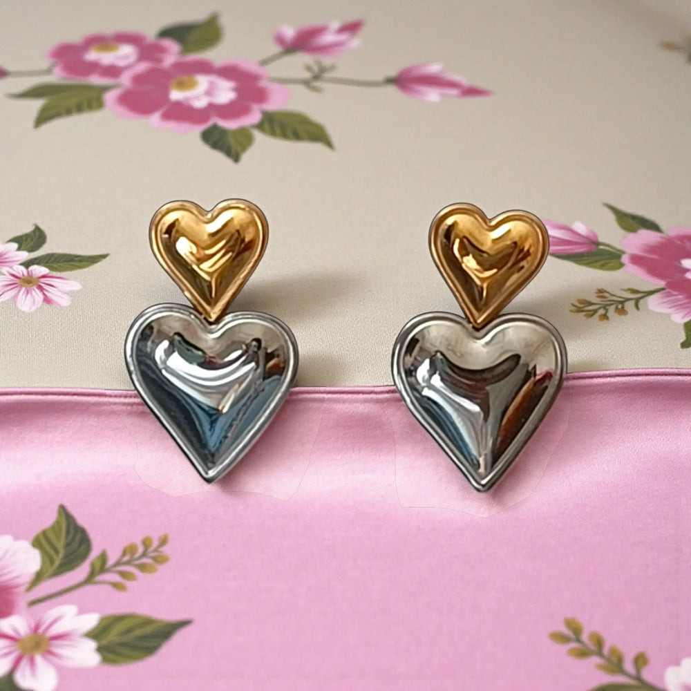 Anti-tarnish heart stud earrings by Tela Naari – view 2
