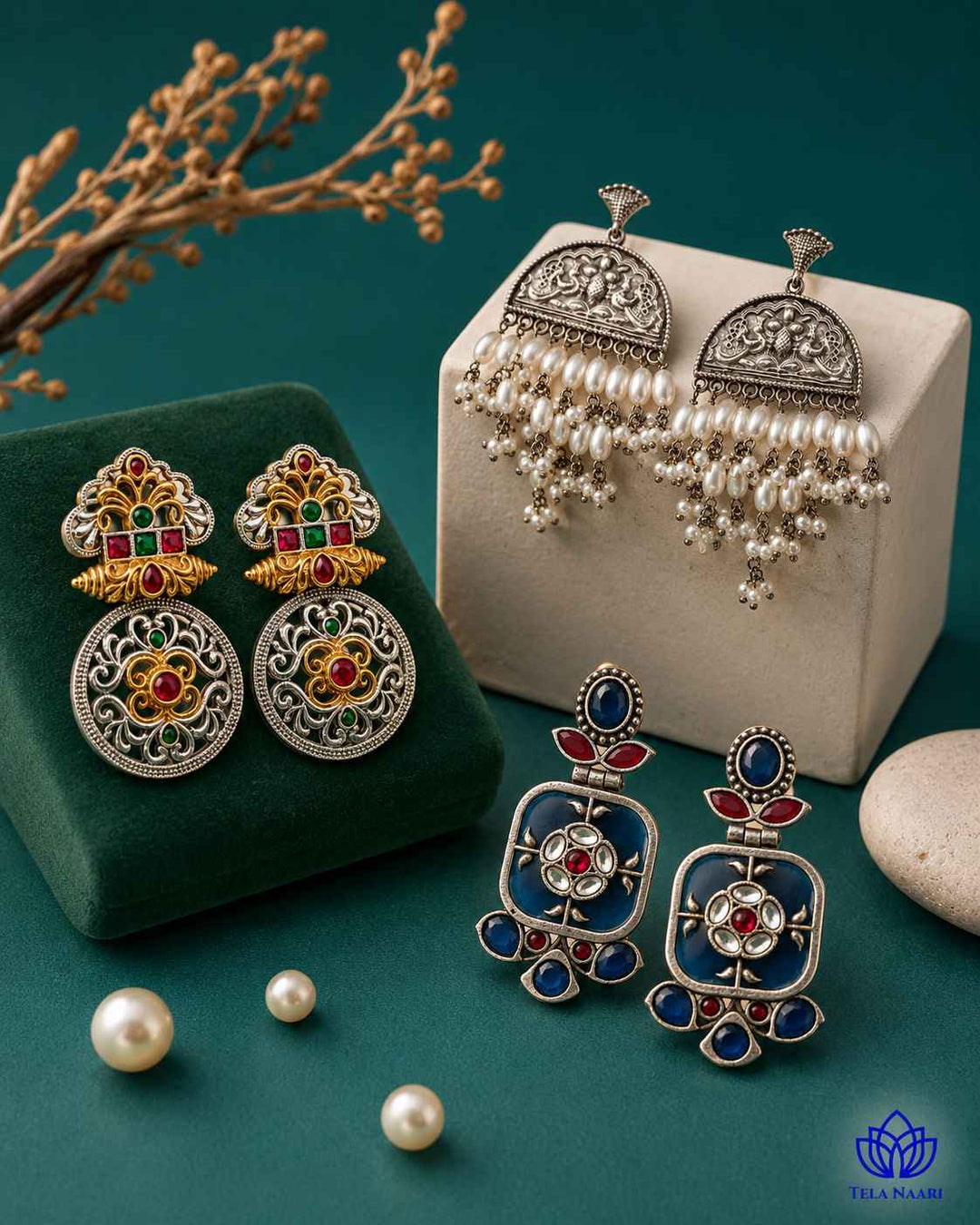 Arranged view: silver-plated Gardenia Hamper pieces, a gift for a jewellery lover